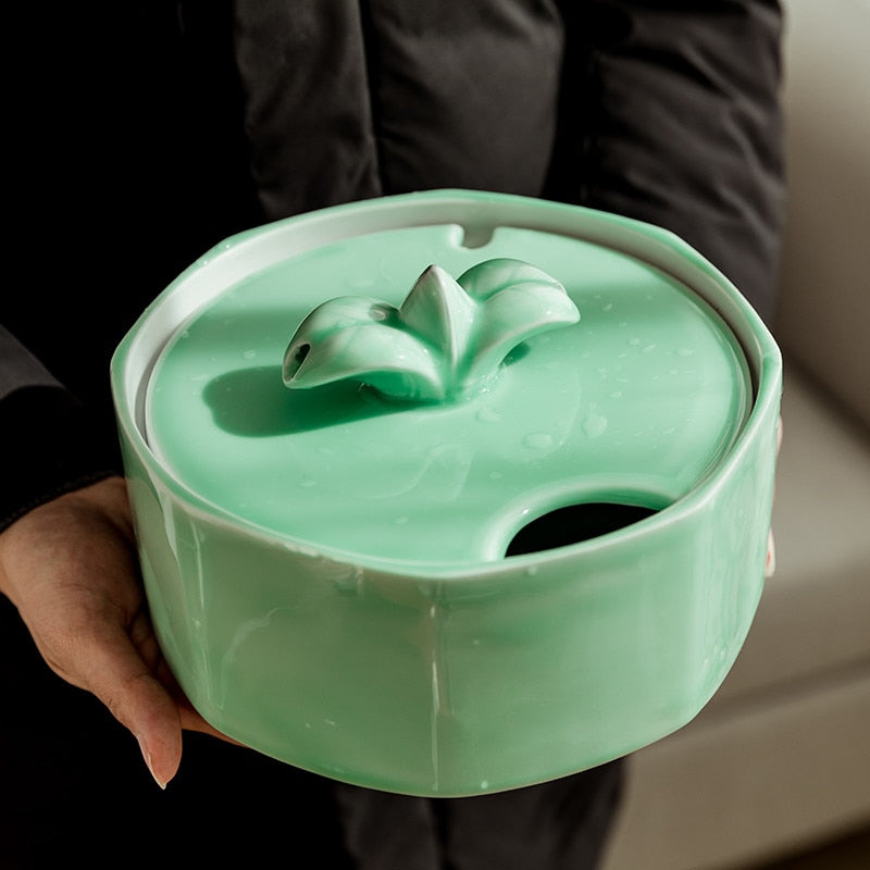Green Flower Ceramic Pet Water Fountain