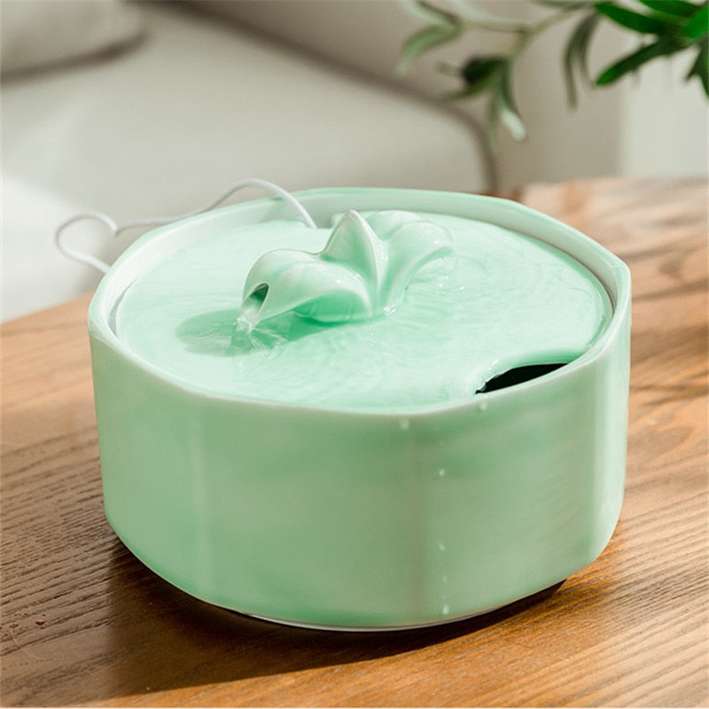 Green Flower Ceramic Pet Water Fountain