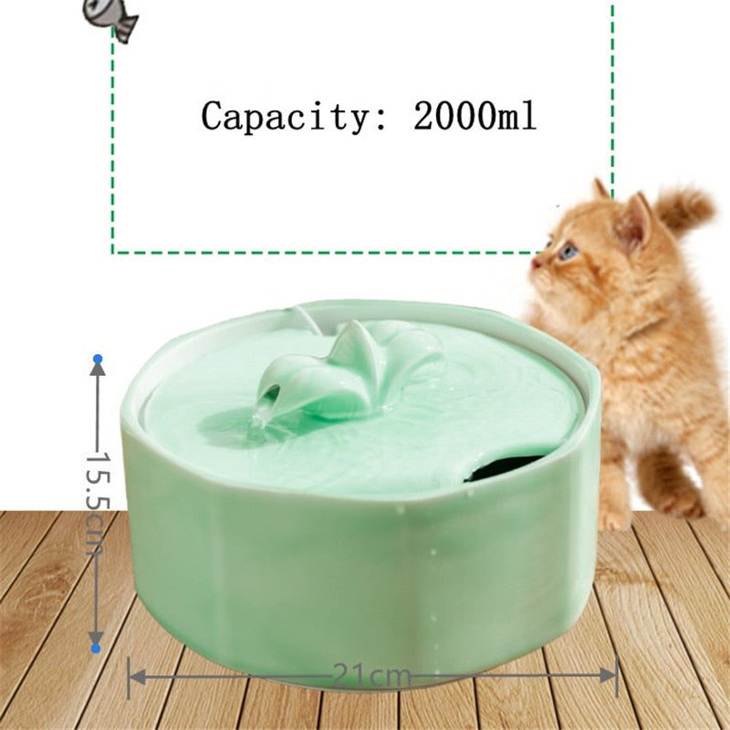 Green Flower Ceramic Pet Water Fountain