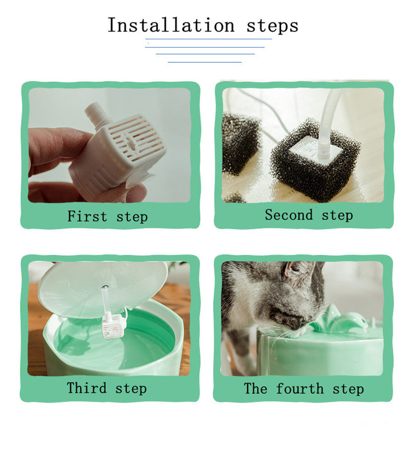 Green Flower Ceramic Pet Water Fountain