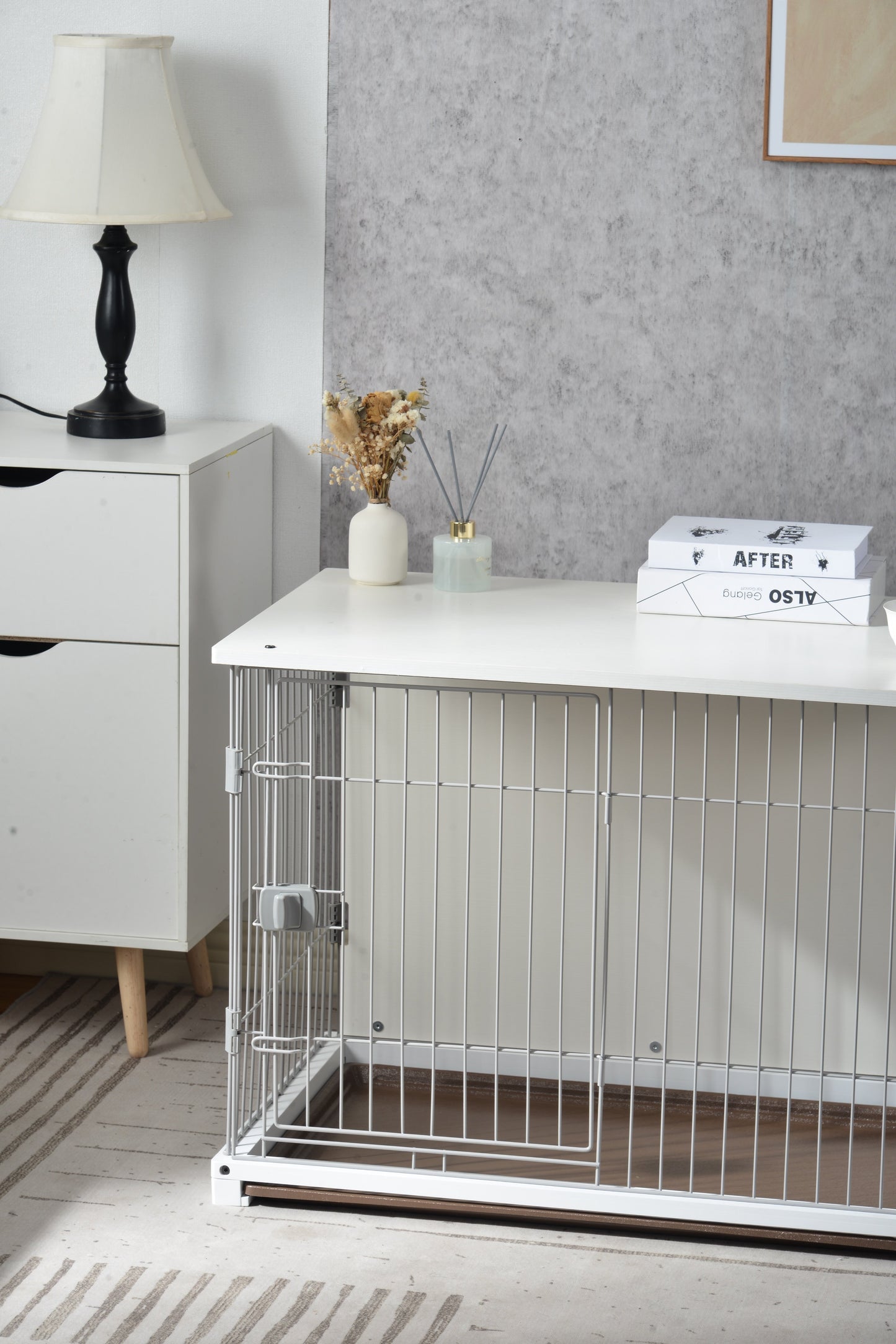Elegant Wooden Structure White Dog Cage