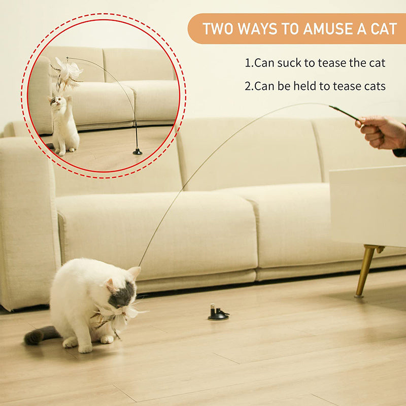 Suction Cup Natural Feather Cat Toys