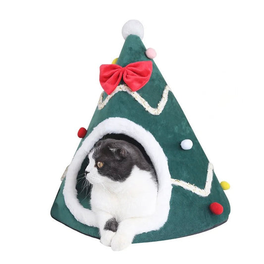 Warm Plush Christmas Cosy Cat Bed