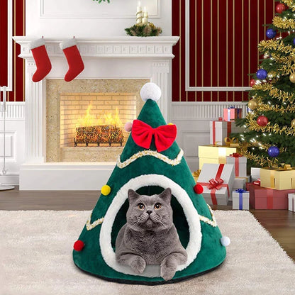Warm Plush Christmas Cosy Cat Bed