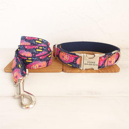 BLUE SCRAWL Engraved Dog Collar