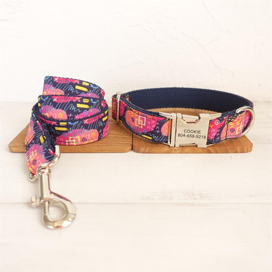 BLUE SCRAWL Engraved Dog Collar