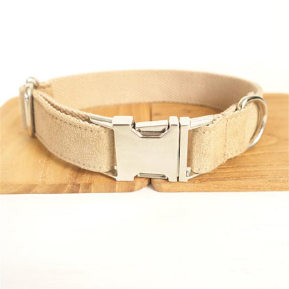 SOFT KHAKI Suede Fabric Dog Collar