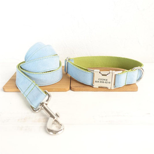 SOFT GREEN BLUE Suede Dog Collar