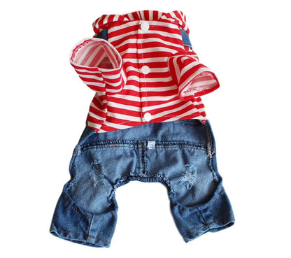 Fashion Striped Denim Dog Jumpsuit
