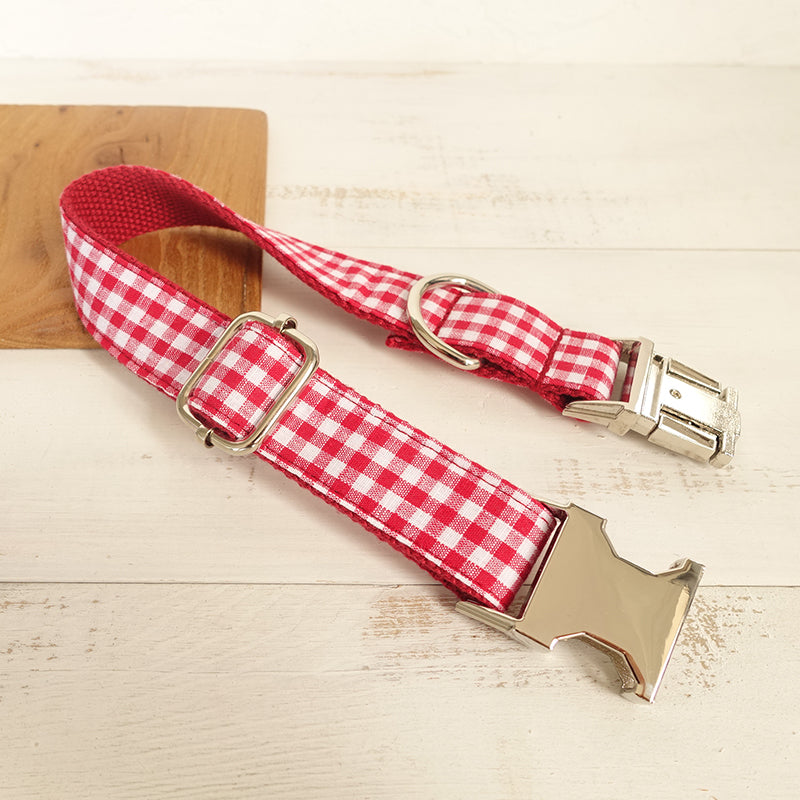 WHITE RED Plaid Pet Collar
