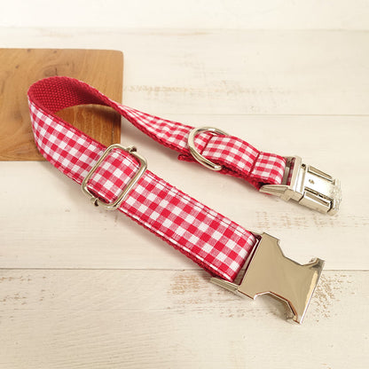 WHITE RED Plaid Pet Collar
