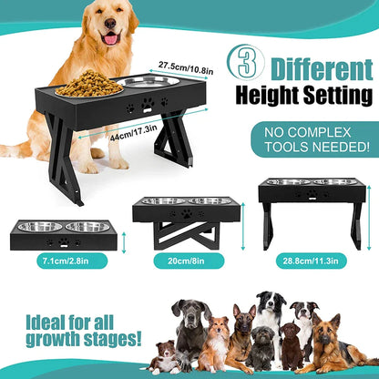 Adjustable 3-height Elevated Dog Feeder