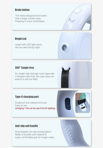 Luxury Led Lights Retractable Dog Leash