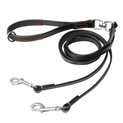 Leather 2 Ways Dog Double Leads