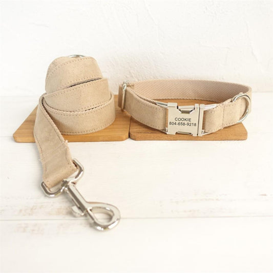 SOFT KHAKI Suede Fabric Dog Collar
