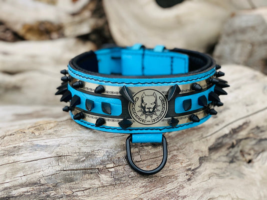 Blue Bulldog Leather Dog Collar