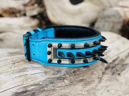 Blue Bulldog Leather Dog Collar