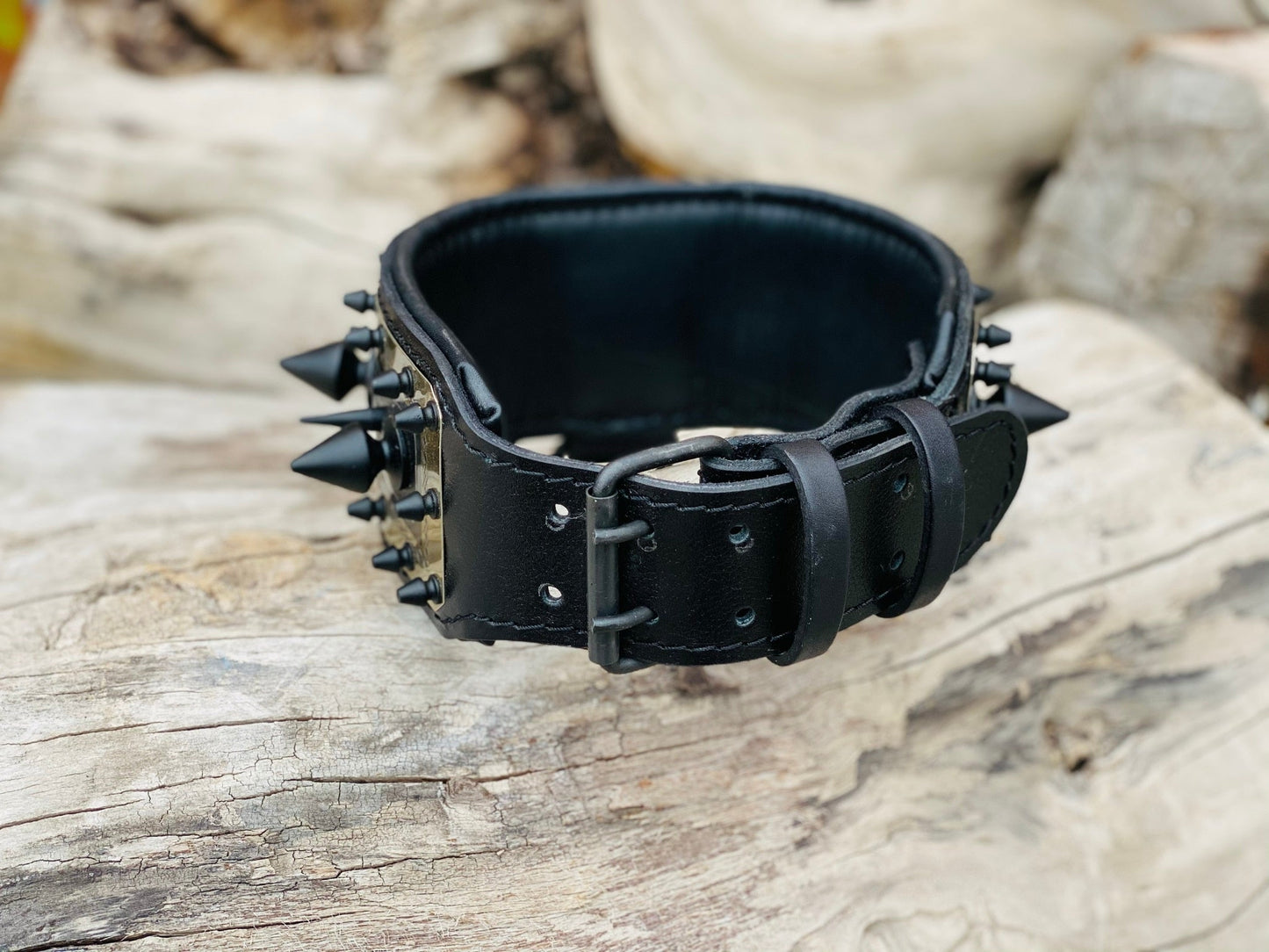 Black Leather Lion Dog Collar