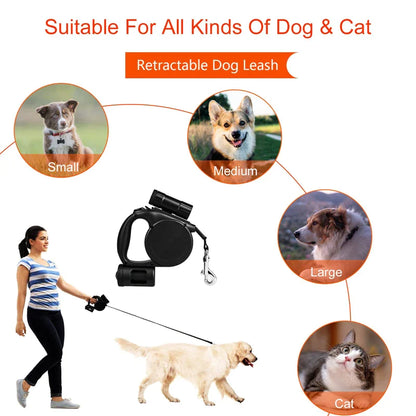 Retractable Dog Leash With Poop Bag Holder