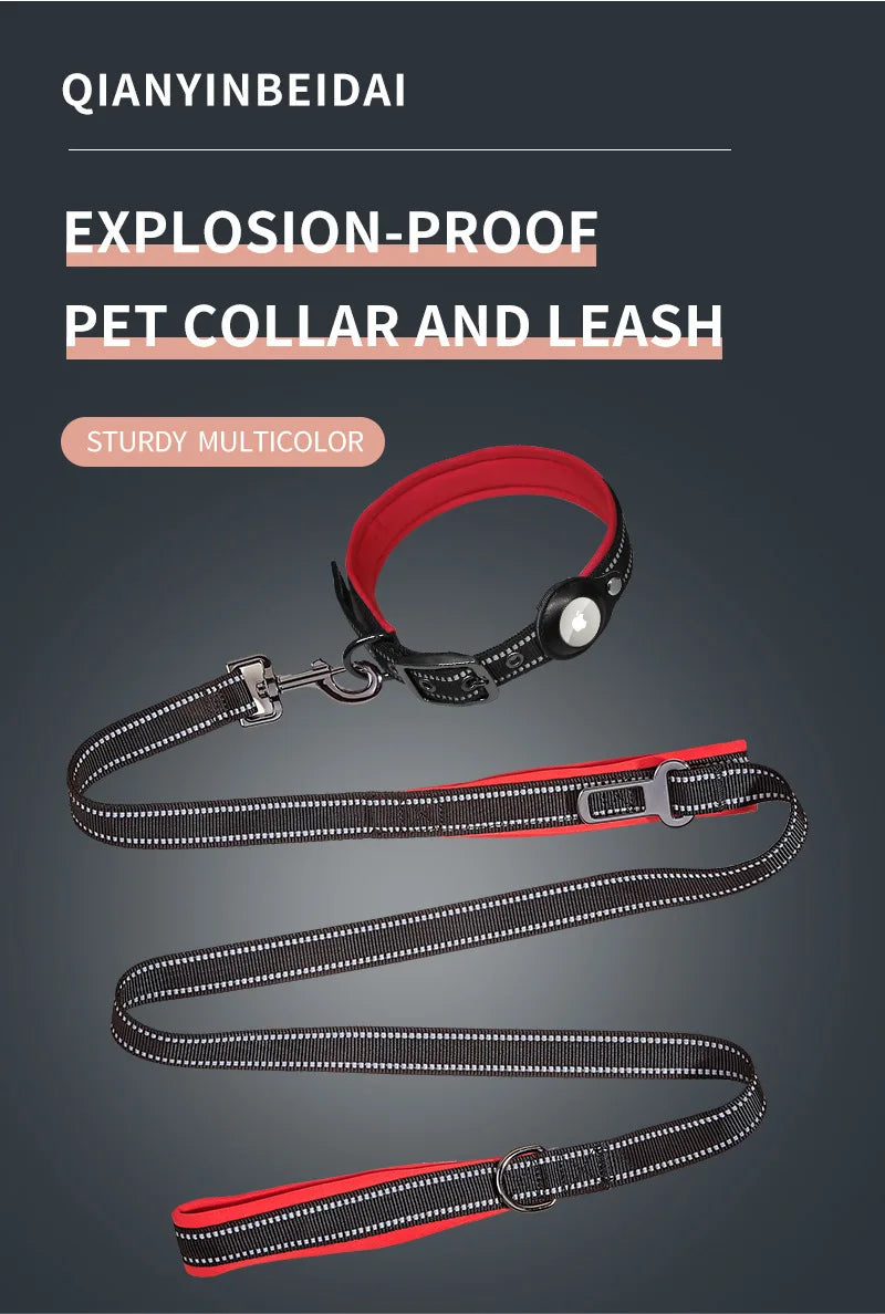 Reflective Nylon Dog AirTag Collar & Lead