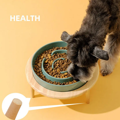 Ceramic Dog Slow Feeder Bowl With Wood Stand