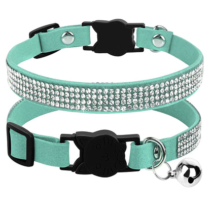 Soft Suede Leather Cat Bling Collars