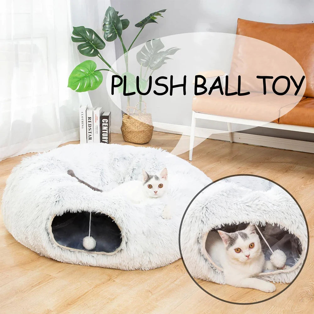 3 Ways Foldable Plush Cat Tunnel
