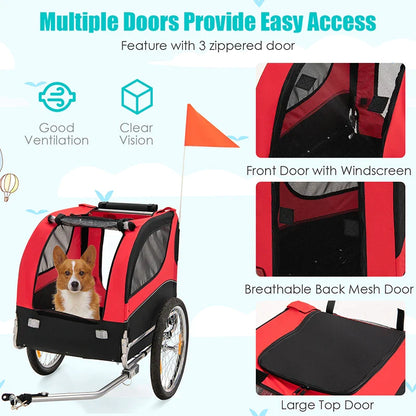 Foldable 3 Entrances Dog Bike Trailer