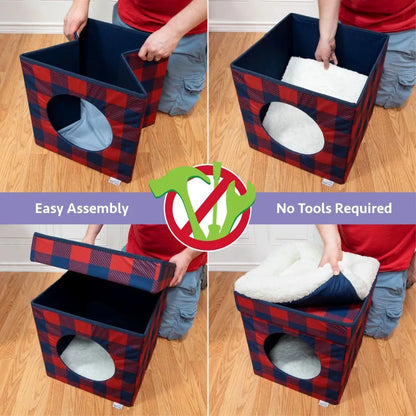 Holiday Plaid Folding Cat Bed