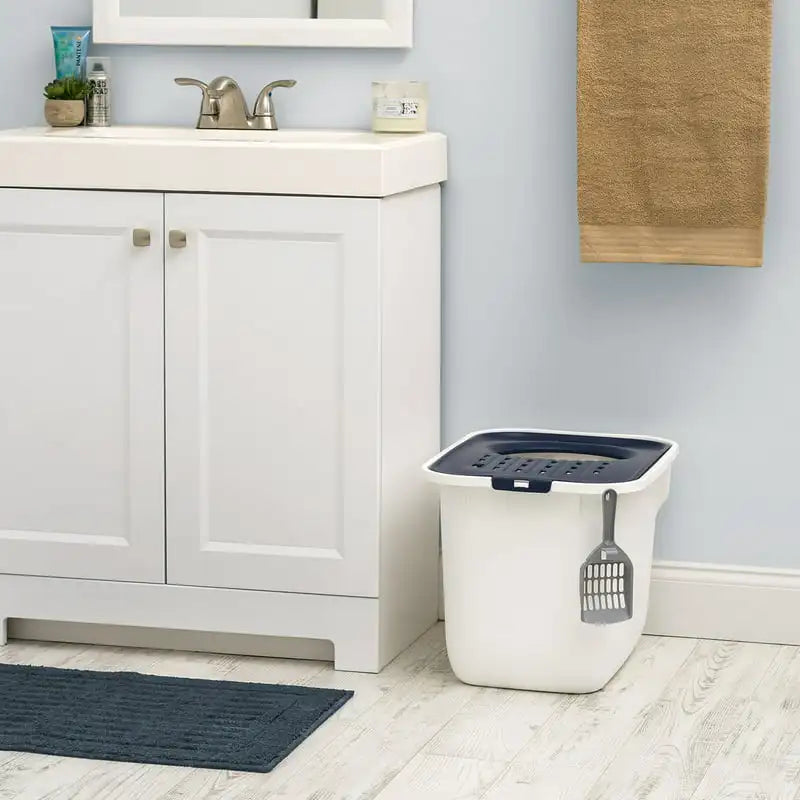 Square Top White Entry Cat Litter Box