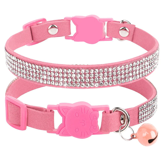 Soft Suede Leather Cat Bling Collars