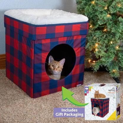Holiday Plaid Folding Cat Bed