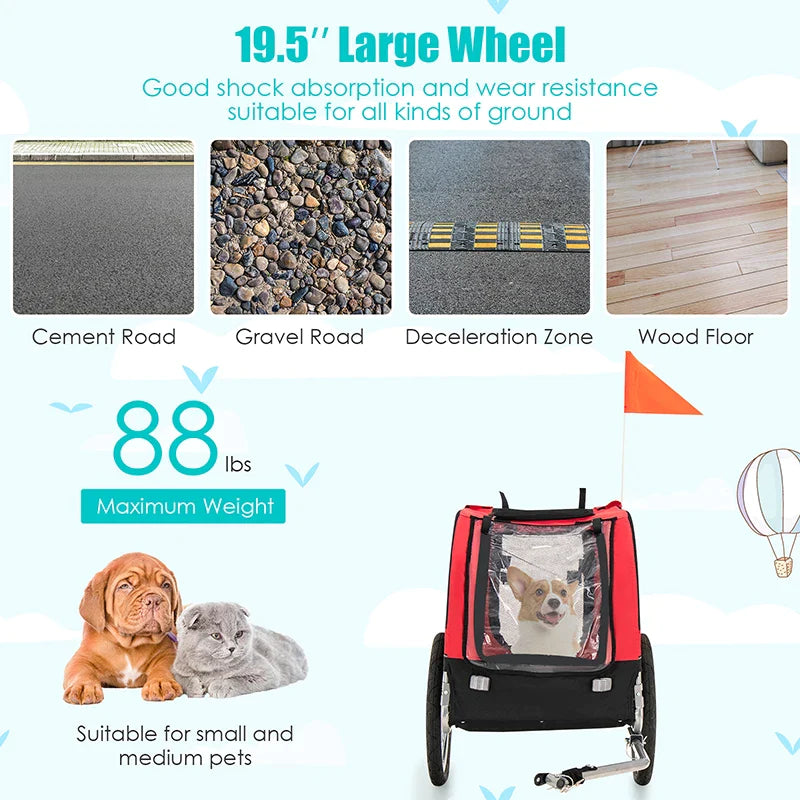 Foldable 3 Entrances Dog Bike Trailer