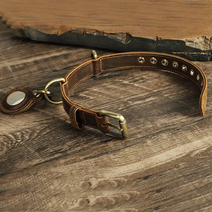 Genuine Leather Dog AirTag Collar