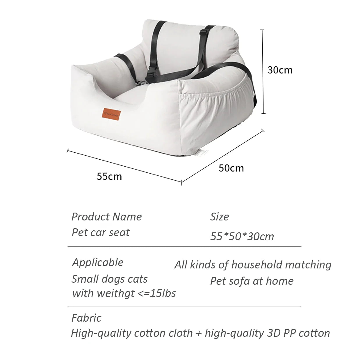 3D PP Cotton Pet Car Seat Booster