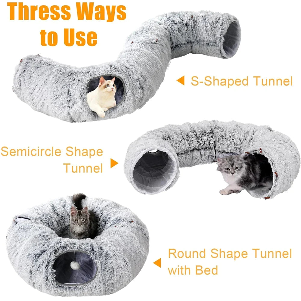 3 Ways Foldable Plush Cat Tunnel