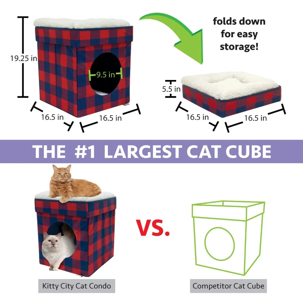 Holiday Plaid Folding Cat Bed