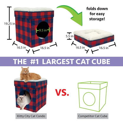 Holiday Plaid Folding Cat Bed