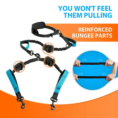 Reflective Strong Hands Free Double Dog Lead