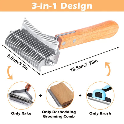 Professional 3-in-1 Deshedding Dog Rake Brush