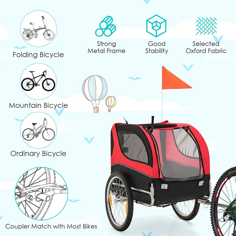 Foldable 3 Entrances Dog Bike Trailer