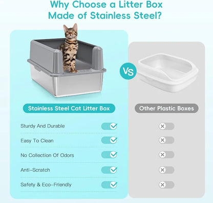Large Stainless Steel Cat Litter Box