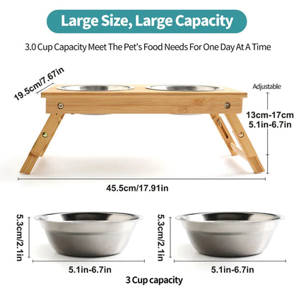Anti-skidding Bamboo Raised Double Dog Bowls