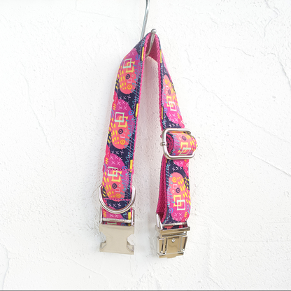 PINK SCRAWL Engraved Dog Collar