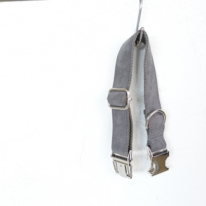 SOFT GREY Suede Fabric Dog Collar