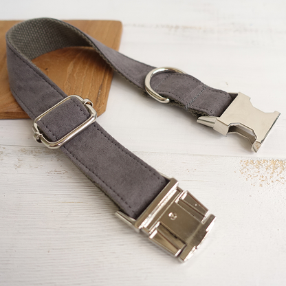 SOFT GREY Suede Fabric Dog Collar