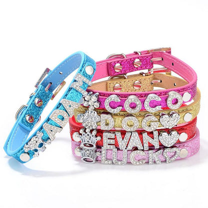 Leather Rhinestone Personalized Dog Collar