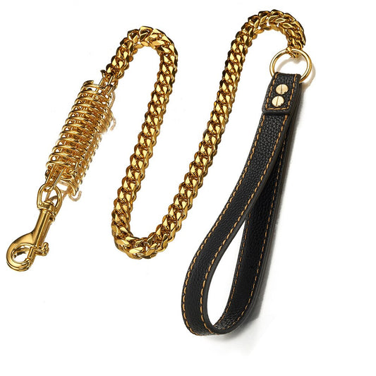 Genuine Leather Gold Metal Dog Leash