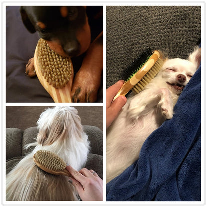 Professional Double Sided Pin Bristle Bamboo Dog Brush