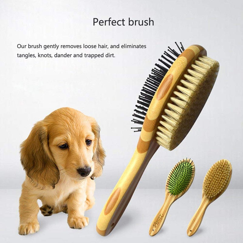 Professional Double Sided Pin Bristle Bamboo Dog Brush